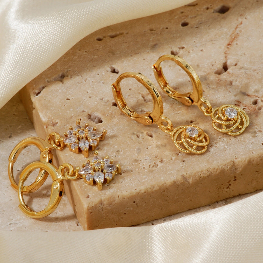 1 Pair Casual Elegant Heart Shape Flower Inlay Copper Zircon K Gold Plated Drop Earrings