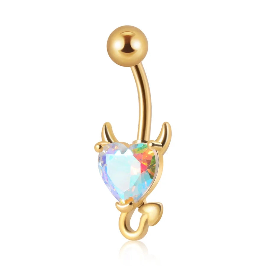 1 Piece Belly Rings IG Style Casual Cool Style Heart Shape 304 Stainless Steel Plating Zircon 18K Gold Plated