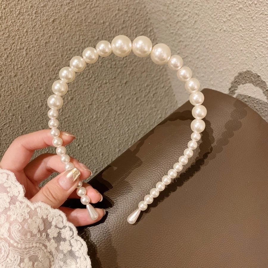 simple style round baroque pearls chain inlay pearl hair band