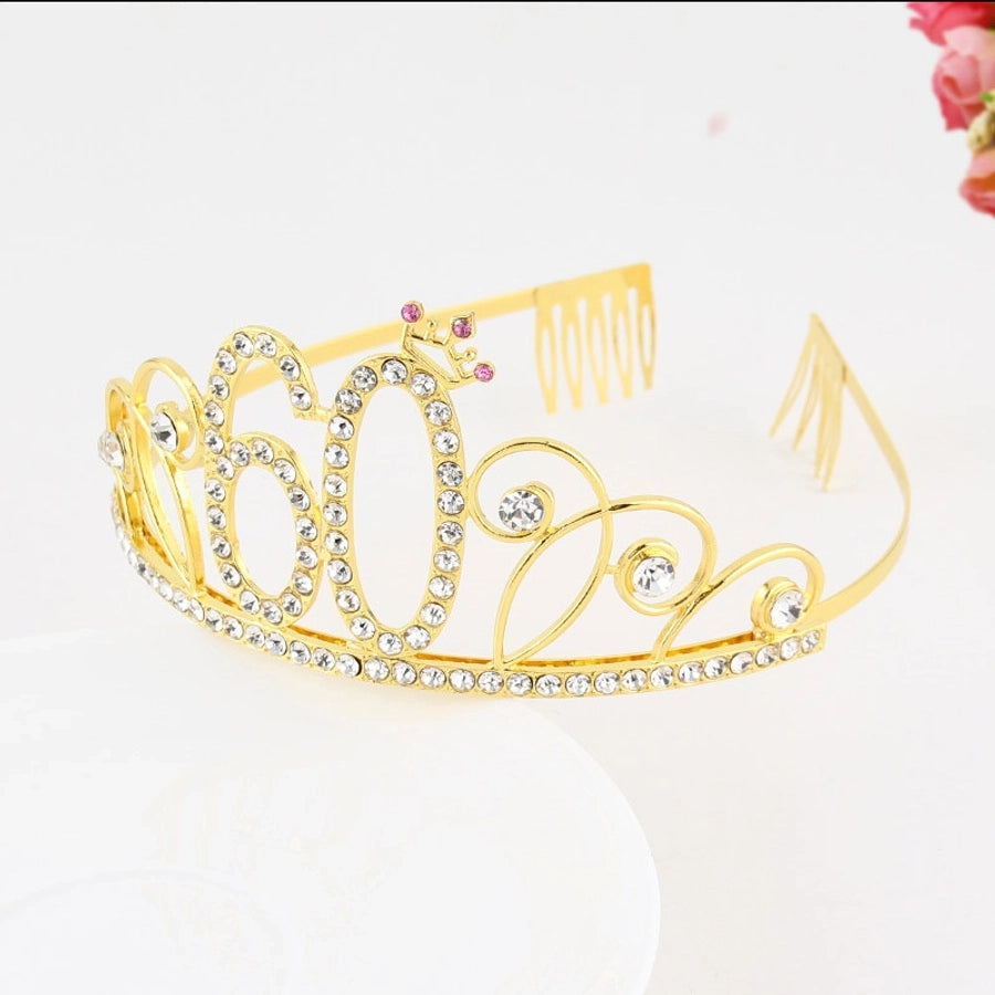 New Birthday Crown  60 Digital Birthday Headband Bridal Banquet Rhinestone Hair Accessories Alloy Headband Women