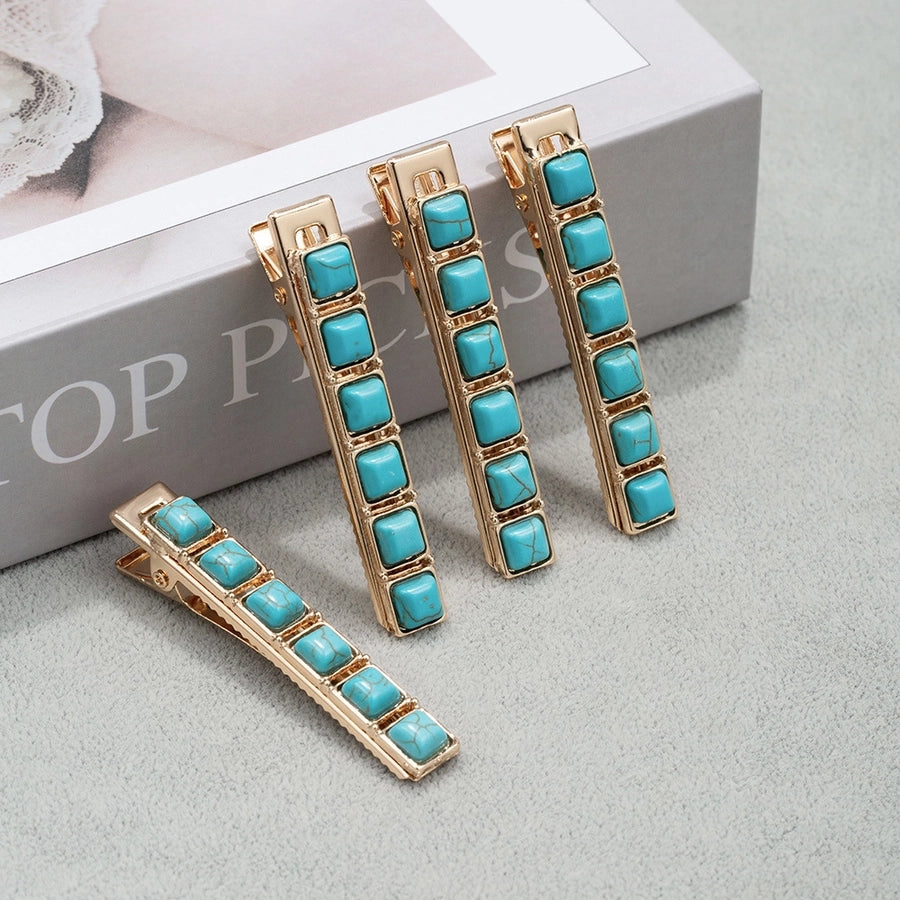 Women's Retro Solid Color Alloy Inlay Turquoise Hair Clip