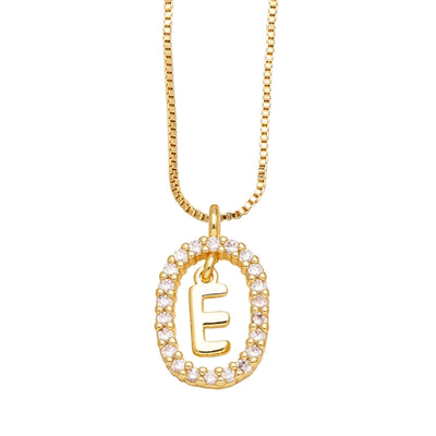Jewelry Modern Style Simple Style letter 201 Stainless Steel Copper Zircon 18K Gold Plated Inlay Pendant Necklace