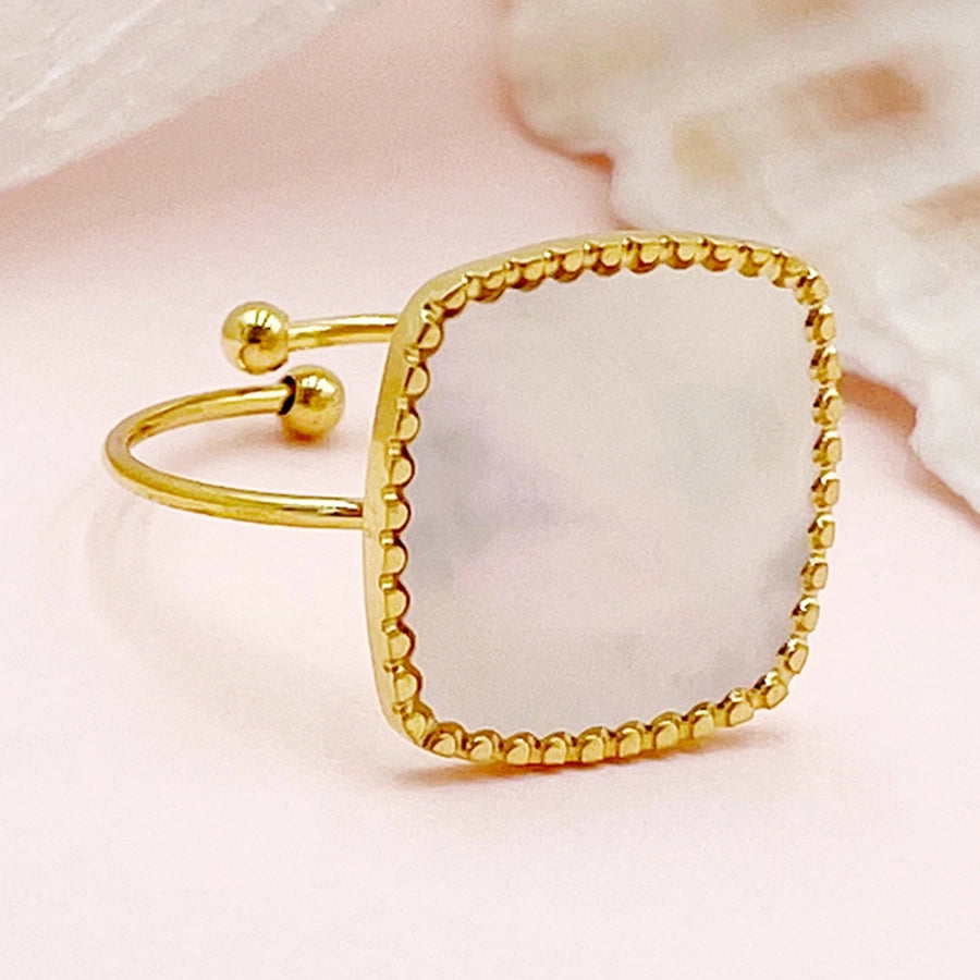 Jewelry Elegant Vacation Simple Style Sun Square Oval 304 Stainless Steel Shell 14K Gold Plated Inlay Open Rings