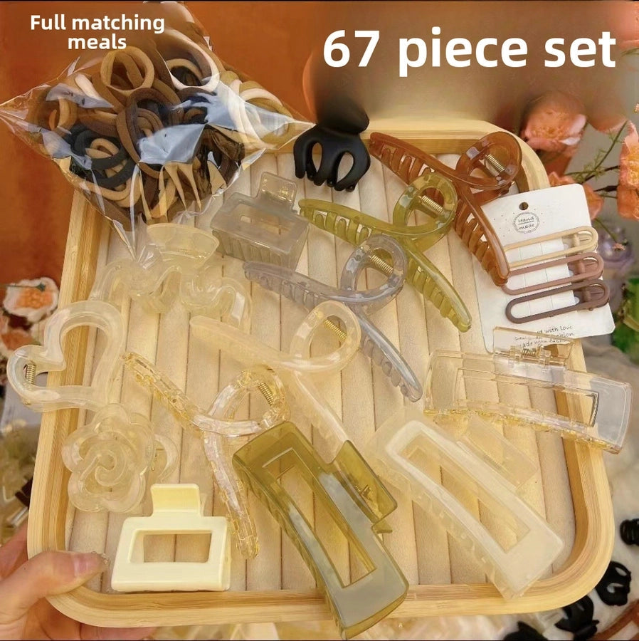 Spring and summer new 67-piece set hairpin combination hair accessories grab clip hair ring simple temperament head rope hair clip high ponytail grab
