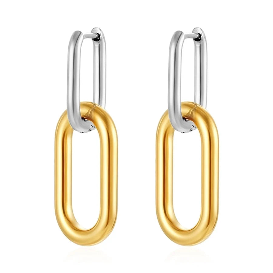1 Pair IG Style Oval Mixed Metal 304 Stainless Steel Drop Earrings