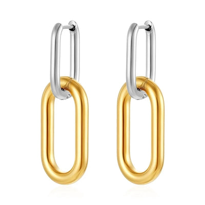 1 Pair IG Style Oval Mixed Metal 304 Stainless Steel Drop Earrings