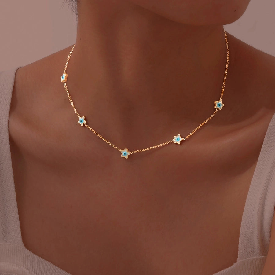 Jewelry Vintage Style Simple Style Heart Shape Eye Flower 201 Stainless Steel Necklace