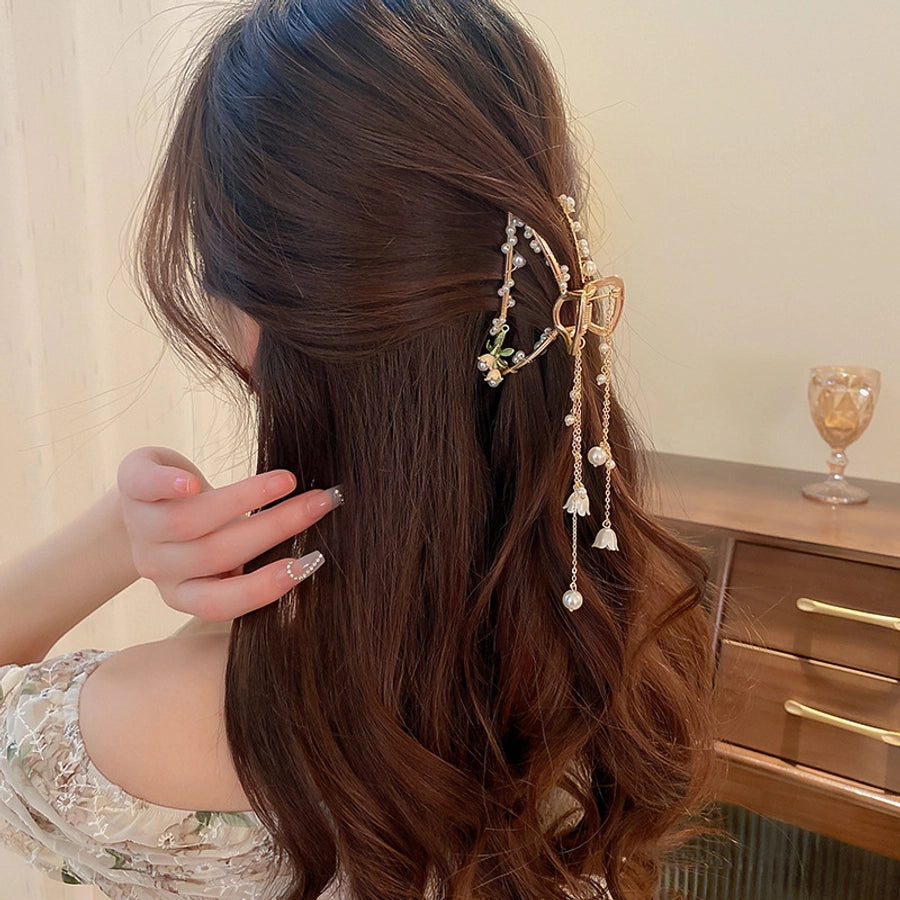 sweet flower alloy tassel artificial pearls hair claws