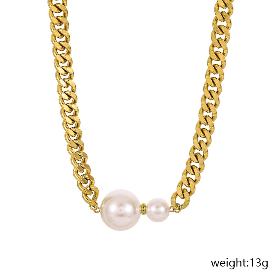 Jewelry Retro Simple Style Round 304 Stainless Steel Pearl Pendant Necklace