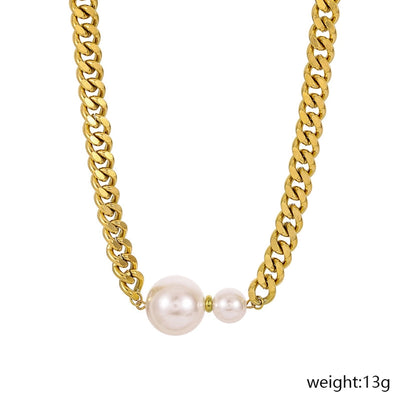 Jewelry Retro Simple Style Round 304 Stainless Steel Pearl Pendant Necklace