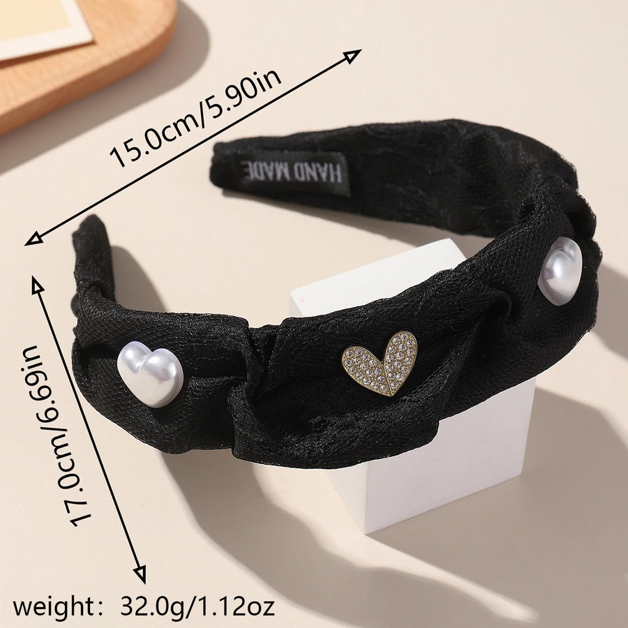 Women's Elegant Lady Heart Shape Cloth Inlay Artificial Crystal Artificial Pearls Hair Band
