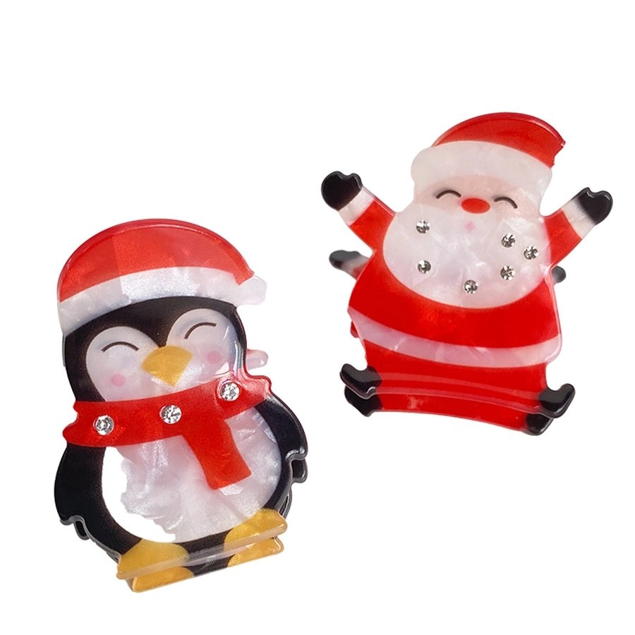 Christmas Cute Women's Penguin Santa Claus Arylic Inlay Rhinestones Hair Claws
