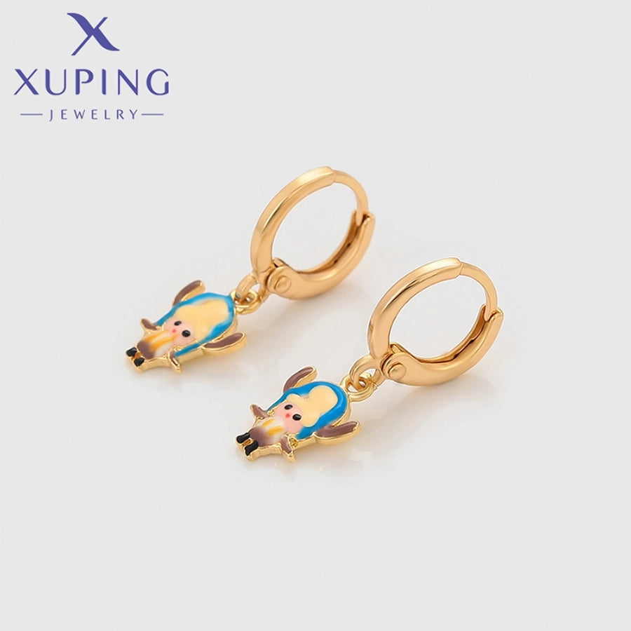 1 Pair Cute XUPING Sweet Cartoon Character Enamel Copper 18K Gold Plated Drop Earrings