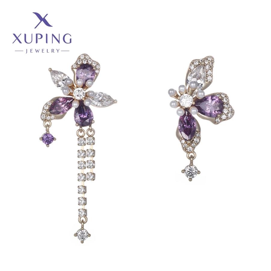 1 Pair Luxurious Sweet Tassel Flower Plating Copper Artificial Gemstones 18K Gold Plated Drop Earrings