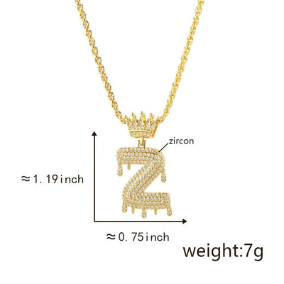 Copper Hemp flowers chain 18K Gold Plated Letter Zirconia Pendant Necklace