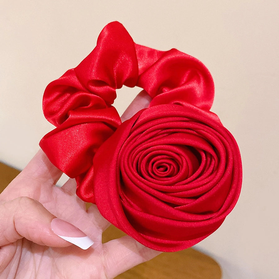 elegant lady solid color flower cloth hair tie