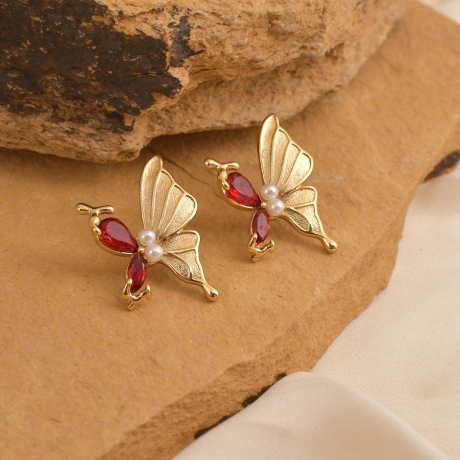 1 Pair Elegant Luxurious Shiny Butterfly 304 Stainless Steel 18K Gold Plated Ear Studs