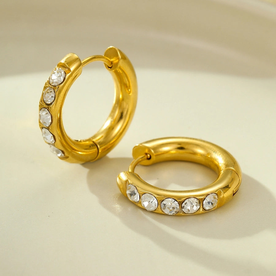 1 Pair Retro Round Plating 304 Stainless Steel Zircon Earrings