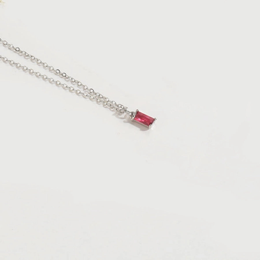 Copper 14K Gold Plated Inlay Rectangle Zircon Pendant Necklace