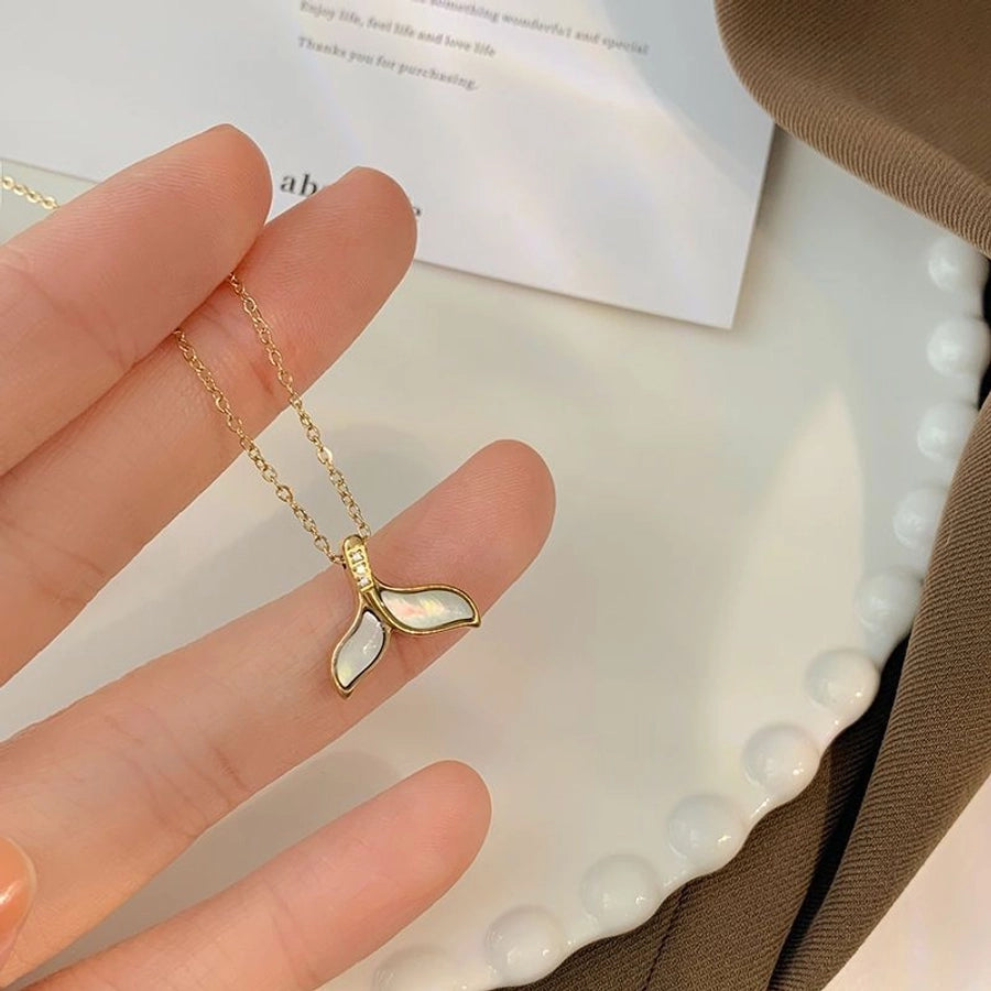 201 Stainless Steel Copper Gold Plated Plating Inlay Leaves Acrylic Zircon Pendant Necklace