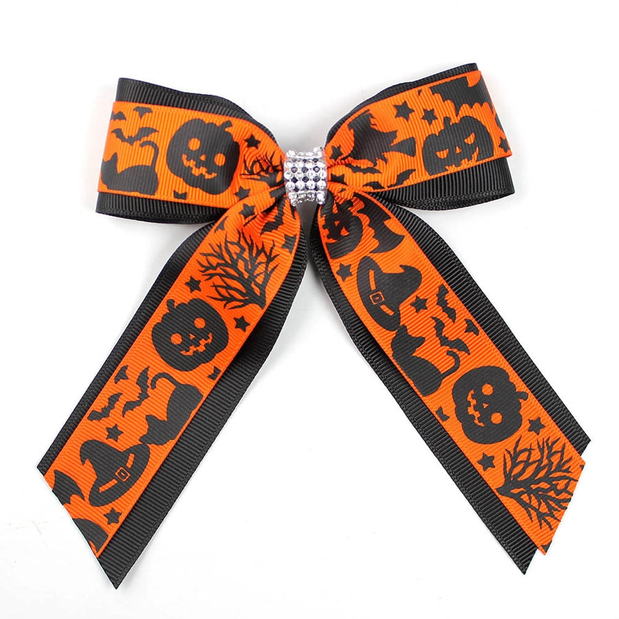 Girl'S Casual Pumpkin Bow Knot Ghost Cloth Inlay Rhinestones Hair Clip