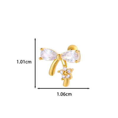 1 Piece IG Style Simple Style Korean Style Heart Shape Butterfly Bow Knot Inlay 316 Stainless Steel  Copper Zircon Ear Studs