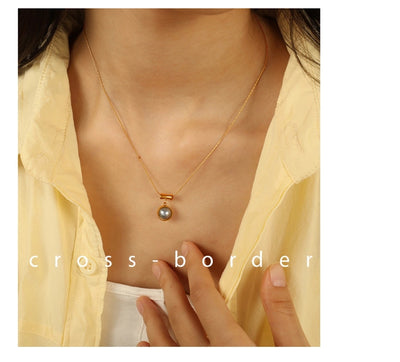 Jewelry IG Style Elegant Round 304 Stainless Steel Artificial Pearls 18K Gold Plated Polishing Inlay Pendant Necklace