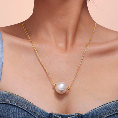 Elegant Luxurious Baroque Style Geometric 18K Gold Plated Imitation Pearl Titanium Steel  Pendant Necklace