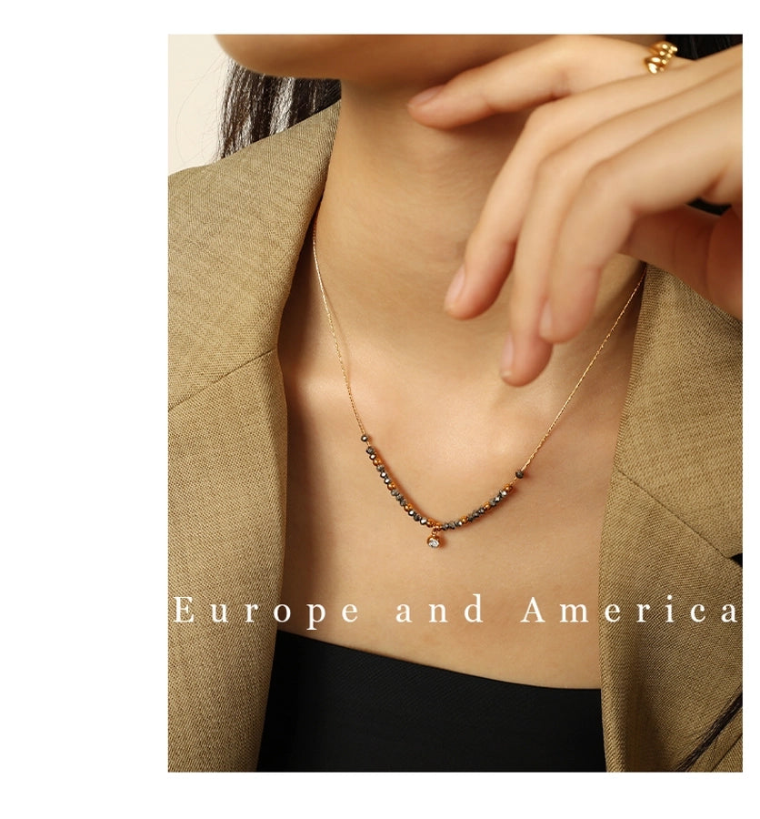 Jewelry IG Style Vintage Style French Style Round 304 Stainless Steel 18K Gold Plated Beaded Polishing Pendant Necklace