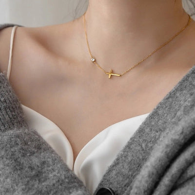 Jewelry Simple Style Classic Style Commute Cross 304 Stainless Steel Artificial Rhinestones 18K Gold Plated Plating Jewelry Set