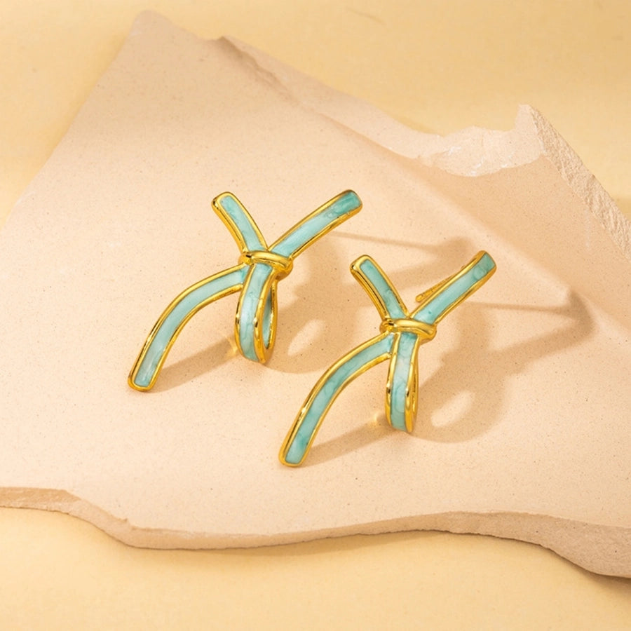 1 Pair Sweet Bow Knot Enamel 304 Stainless Steel Ear Studs