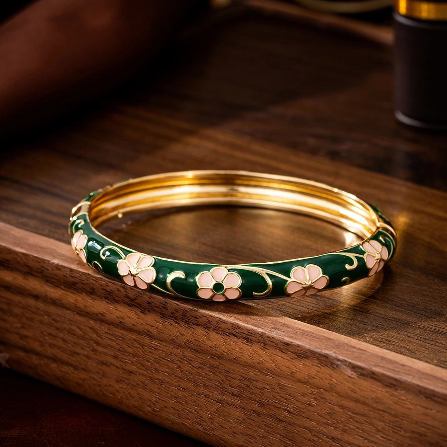 Jewelry Retro Flower Copper Bangle