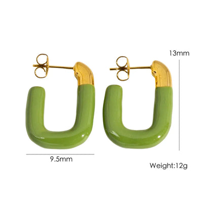 1 Pair IG Style Sweet Simple Style U Shape Enamel 304 Stainless Steel 14K Gold Plated Ear Studs