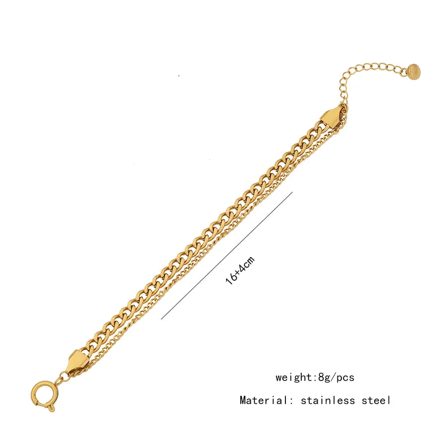 Wholesale Jewelry Solid Color Commute Geometric Stainless Steel Rhinestones 18K Gold Plated Layered Plating Inlay Bracelets