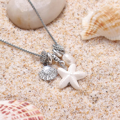 Hawaiian Vacation Starfish Shell Rhinestones Artificial Pearl Titanium Steel ceramics