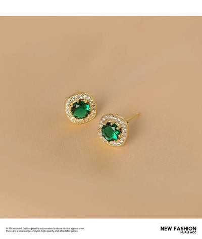 Ju Jingyi  Emerald Ear Stud Women's Advanced Design Sense Ear Clip Earrings  Sterling Silver Ear Accessories Anti-allergic Moisture