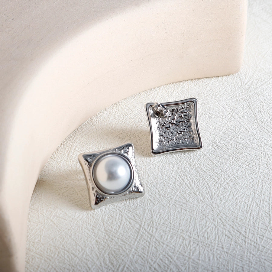 Jewelry IG Style Simple Style Commute Rhombus 304 Stainless Steel Pearl Inlay Rings Earrings Necklace