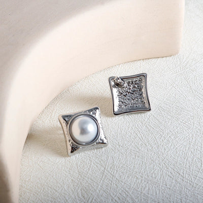 Jewelry IG Style Simple Style Commute Rhombus 304 Stainless Steel Pearl Inlay Rings Earrings Necklace