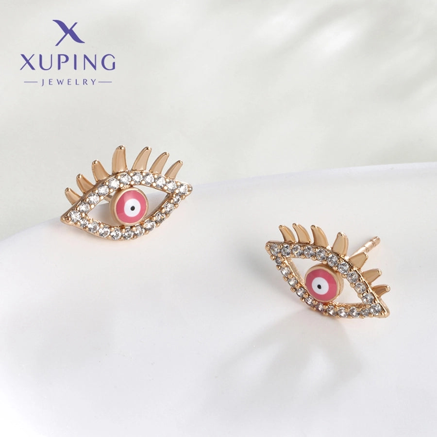 1 Pair Funny XUPING Simple Style Devil's Eye Enamel Copper 18K Gold Plated Ear Studs
