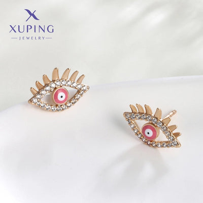 1 Pair Funny XUPING Simple Style Devil's Eye Enamel Copper 18K Gold Plated Ear Studs