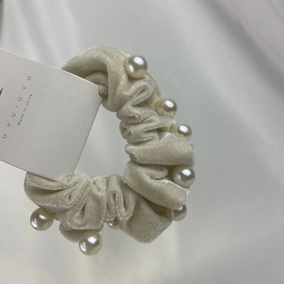 elegant solid color artificial pearl flannel hair tie