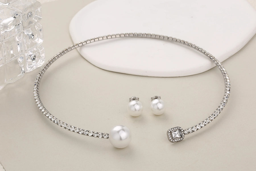 Jewelry Glam Luxurious Shiny Circle Square Heart Shape 304 Stainless Steel Imitation Pearl Rhinestone Jewelry Set