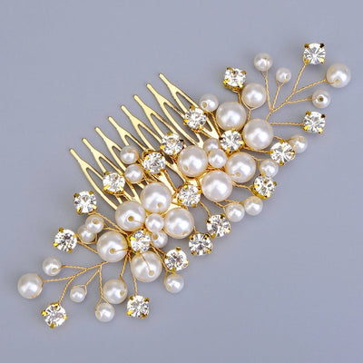 women's sweet geometric solid color alloy plating inlay artificial pearls rhinestones insert comb