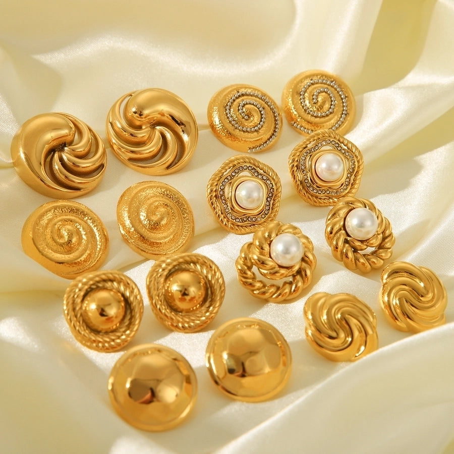 1 Pair IG Style Classic Style Thread 304 Stainless Steel Titanium Steel 18K Gold Plated Ear Studs