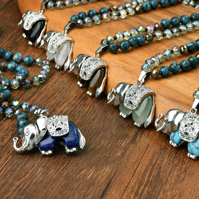 Casual Simple Style Streetwear Elephant Alloy natural stone Pendant Necklace In Bulk