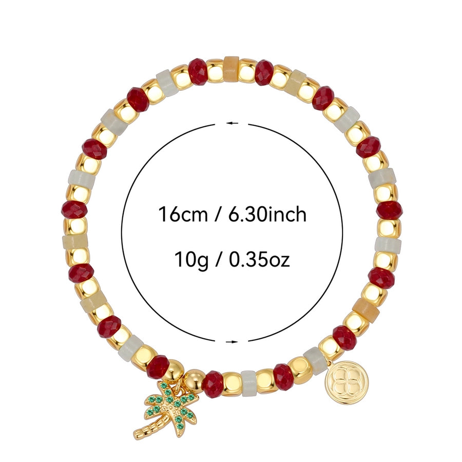 Jewelry IG Style Coconut Tree Copper Artificial Gemstones Beaded Inlay Bracelets