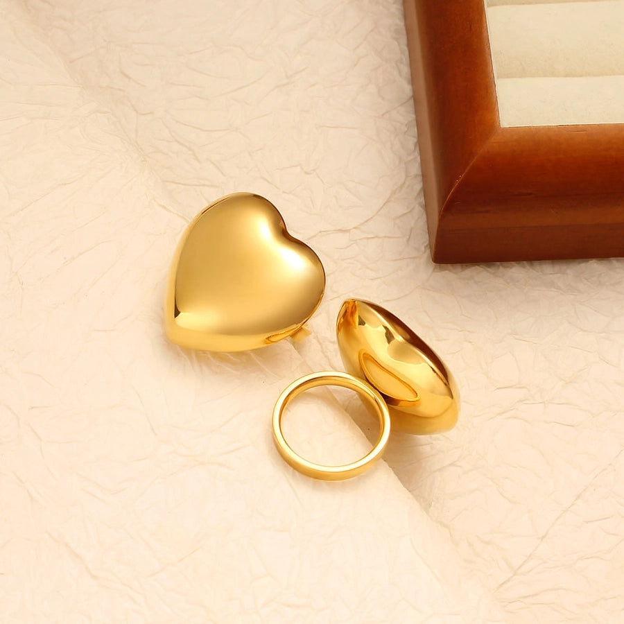Jewelry Elegant Cute Heart Shape 304 Stainless Steel 18K Gold Plated Rings