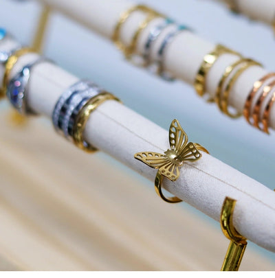 Jewelry Classic Style Commute Butterfly 304 Stainless Steel 18K Gold Plated Hollow Out Jewelry Set