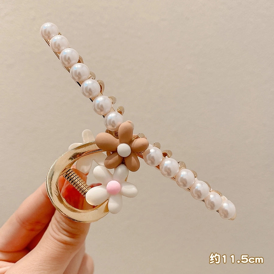 simple style solid color alloy resin hollow out hair claws