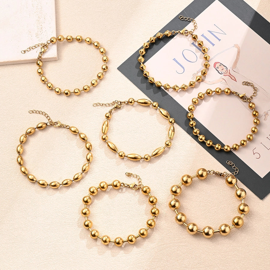 Casual Simple Style Round Oval Solid Color 304 Stainless Steel 18K Gold Plated Bracelets In Bulk